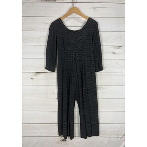 Vintage All That Jazz Jumpsuit Juniors 6 Black Floral 3/4 Sleeve USA 90s Cropped